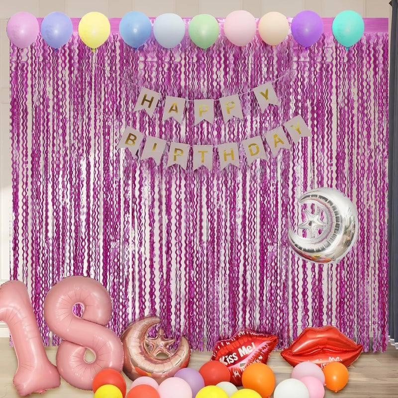 KEEUH Purple Foil Curtains - 4 Pack 3.3 ft x 6.6 ft Wavy Fringe Curtain Backdrop for Party Photo Booth Props Decoration Mermaid Euphoria Themed | Purple Streamers for Mardi Gras Decorations - Image 5